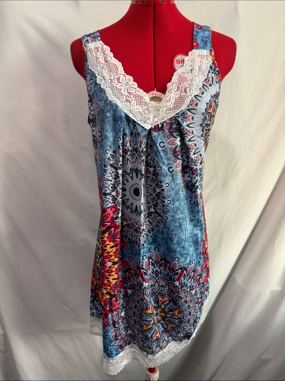 Blue Printed Lace-Trimmed Women's Camisole